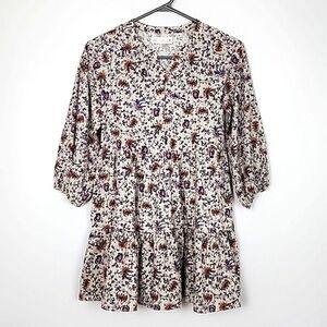 ZARA Girls Dress Cream Purple Floral Paisley  3/4 Length Sleeves Size 9